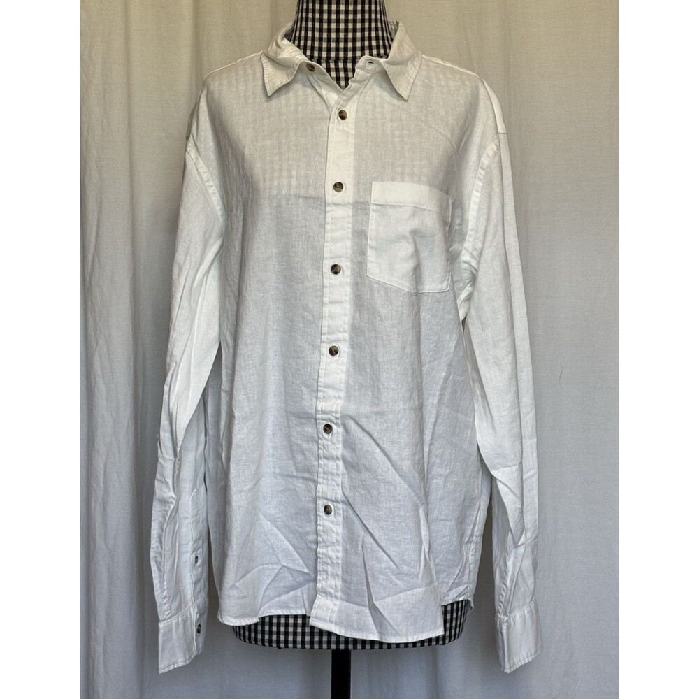 OLD NAVY REGULAR FIT LINEN BLEND EVERY DAY LS SHIRT ~ SZ L ~ NWT